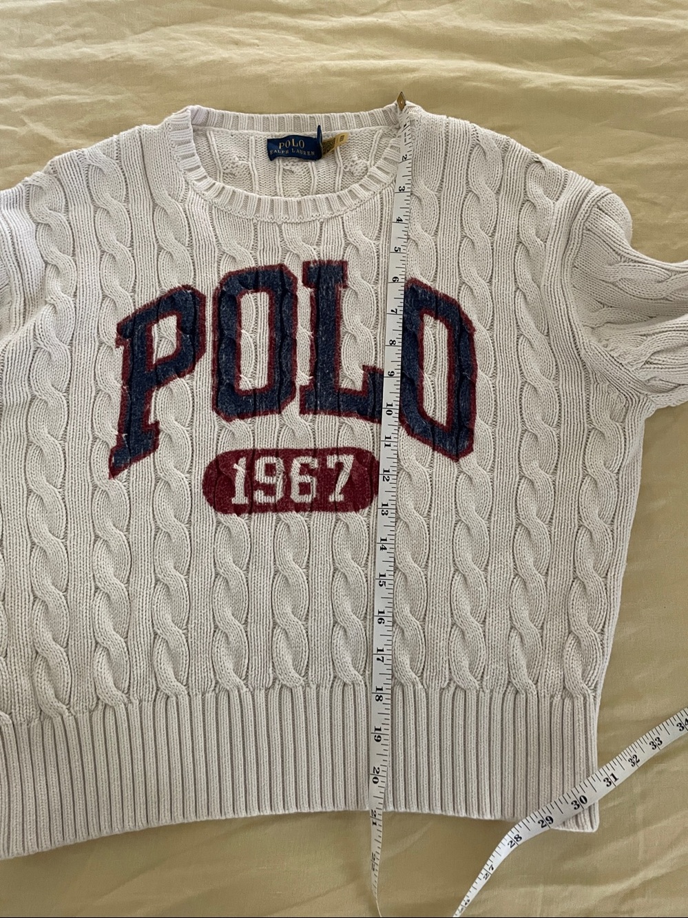 Ralph Lauren Polo 1967 sweater cable knit cotton S heritage preppy ivory - Picture 5 of 9